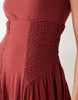 square neck panel detail crinkle midi dress in brown rust