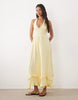 crochet halter tiered midi dress in buttermilk