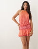 I.AM.GIA Aria mesh drape detail halterneck ruffle hem mini dress in orange