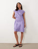 Petite slash neck satin mini dress with lace hem in lilac