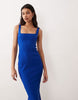 Vesper bengaline sleeveless square neck fishtail midi dress in cobalt