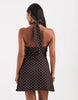 Vero Moda Petite halterneck polka dot mini dress in brown and yellow