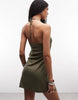 Weekday halter neck mini dress in khaki green - exclusive to ASOS