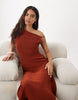 Mango satin cowl neck asymmetric midi dress in burnt orange
