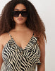 Esmee Curve strappy maxi beach dress with ruffle detail in cream zebra