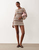 Kiwi & Co Walking On Sunshine crochet flare sleeve mini beach dress in chocolate & pastel stripe
