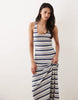 knit jersey racer midi dress in blue and cream stripe