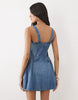 Abercrombie & Fitch scoop neck dipped waist denim mini dress in mid blue