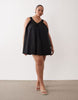 Curve poplin v-neck mini smock sundress with lace overlay in black