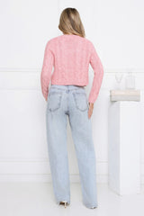 Rose Wool Blend Knit Cardigan Pink