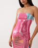 Kaiia exclusive sequined strapless mini dress in aqua and pink floral