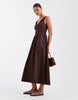 waisted V-neck maxi dress with seaming details in chocolate