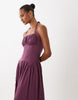 sweetheart neck shirred midaxi dress in purple