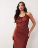 scoop neck bias cut midaxi dress in rust