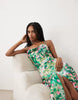 Hope & Ivy satin cami cowl neck open tie back maxi dress in green floral