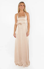 Hazel Halter Maxi Dress ~ Champagne Luxe Satin
