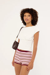 Perfect Stranger Dawn Crochet Mini Shorts Burgundy Stripe