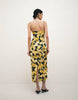 cotton sateen cami maxi sundress with bust detailing in yellow print