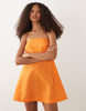 cotton linen bandeau mini sundress in tangerine orange