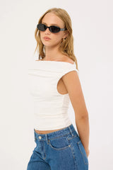 Luck & Trouble Loren Ruched Off Shoulder Top White
