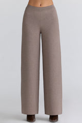 taupe wool wide leg trousers