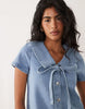 Miss Selfridge collared denim mini dress with tie detail in blue wash