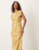 maxi dress with frill body detailing in yellow stripes