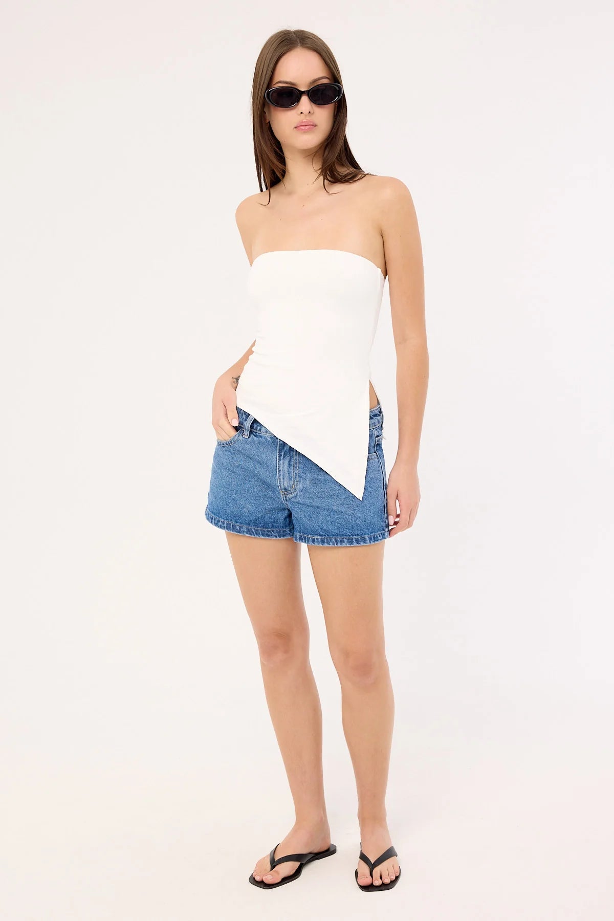 Luck & Trouble Halle Low Rise Denim Short Mid Blue Denim