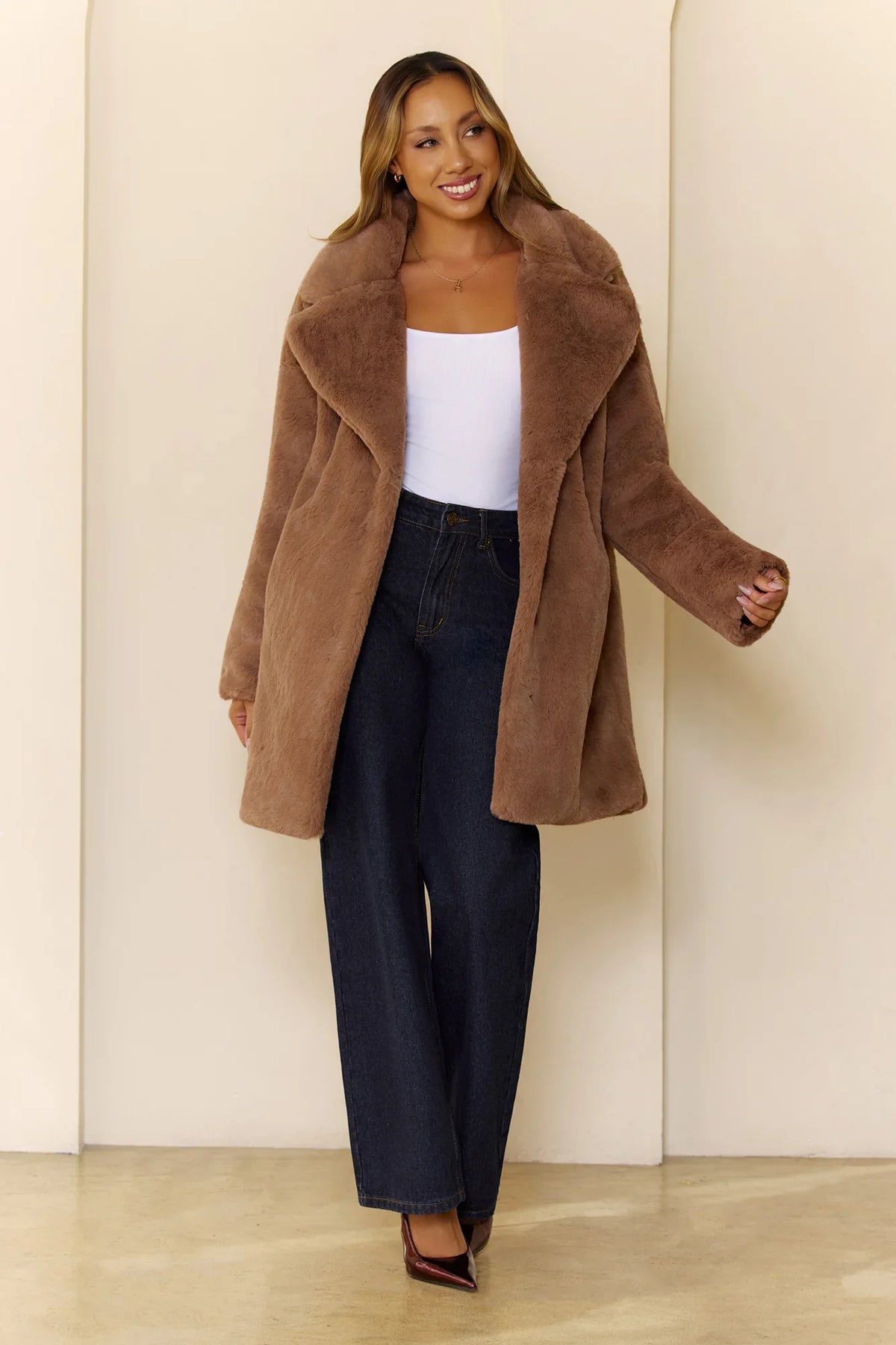 Plush Mode Faux Fur Coat Brown