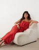 lace column midaxi dress with bubble tier bodice in deep red