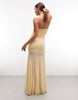 Aria Cove liquid chiffon bandeau ruched detail sheer hem maxi dress in lemon
