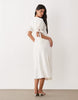 YAS v neck lace trim romantic satin midi dress with tie sleeve details in white
