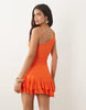 Kaiia exclusive textured mesh one shoulder ruffle hem mini dress in orange