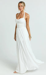 Adelia Maxi Dress - Jersey Halter Contrast Dress in White