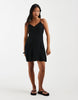 Vero Moda Petite button front cami mini skater dress in black
