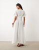 smock maxi dress with techy fabric with shirred waist in white