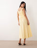 Nobody's Child Ariel ruched bodice ruffle trim cotton midi dress in butter yellow