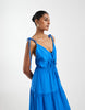 Vero Moda tie shoulder cami midi tiered dress in nebulas blue