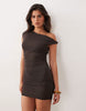 The Frolic exclusive sheer mesh off shoulder mini beach coverup in chocolate