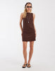 & Other Stories boat neck pure linen mini dress in chocolate brown