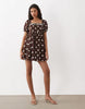 Abercrombie & Fitch puff sleeve mini babydoll dress in brown polka dot print