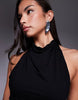 draped halterneck softline mini dress in black