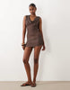 The Frolic exclusive sheer mesh cowl neck open back beach mini dress in brown polka dot