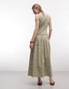 COLLUSION shirred v-neck maxi dress in green plaid