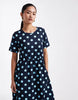 Threadbare jersey short sleeve midi dress in navy and blue polka-dot print