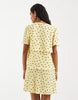 PIECES textured tiered mini dress in yellow and brown polka dot print