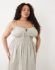 Esmée Curve tie strap shirred beach maxi dress in beige & white stripes