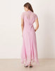 high neck hanky hem chiffon maxi dress in sugary pink