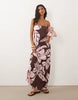 floral bandeau maxi dress in burgundy floral print