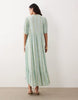YAS Festival boho style puff sleeve maxi dress with button front detail in soft green floral stripes